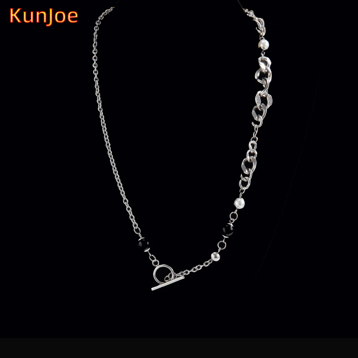 

KunJoe Punk Gothic Necklace for Women Men Fashion Black Color Beads Choker Pearl Necklace OT Clasp Chain Necklace Jewelry Gift