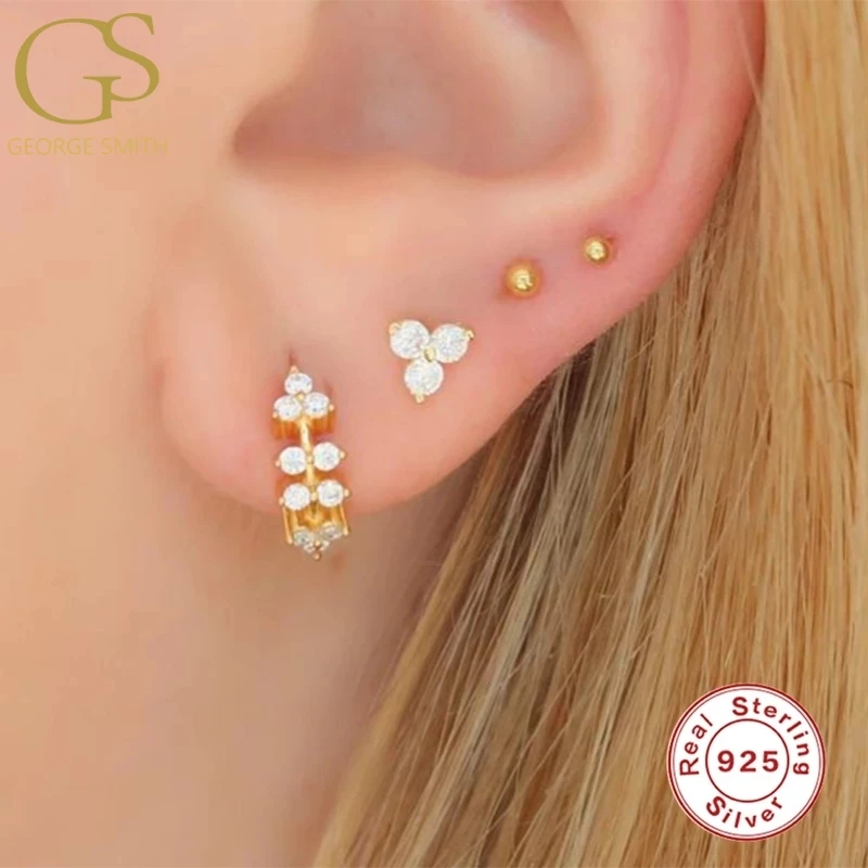 

GS New 925 Sterling Silver Original Hoops Earrings For Women Girls Bohemian Style Shiny Diamond Earring Korean Aretes De Mujer