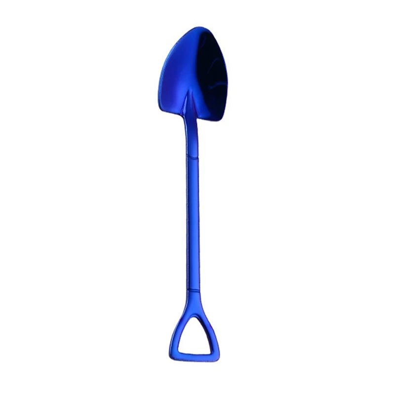 Blue creative stainless steel 304 small shovel spoon design gold-plated tableware coffee ice cream soup honey delica | Дом и сад