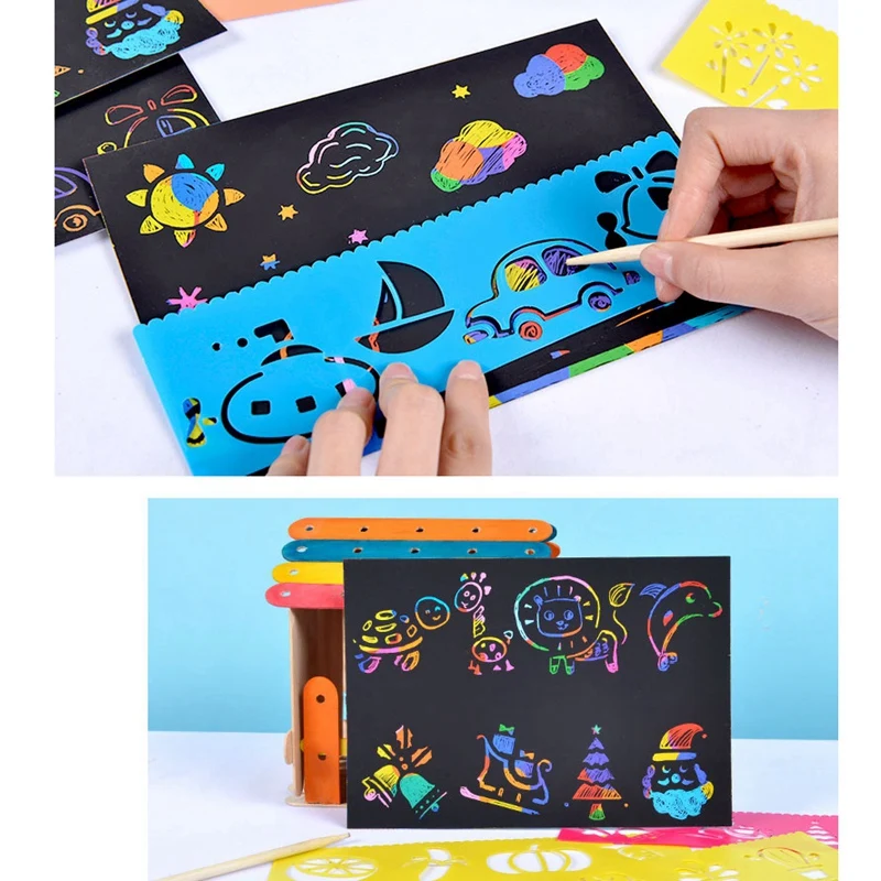 

50 Sheets Scratch Art Paper ic DIY Colorful Rainbow Scratch Cards Set Graffiti Stencil Scraping Drawing Kids Toys
