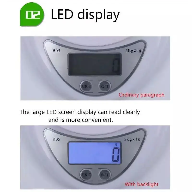

Food Kitchen5kg/1g1kg/0.1g Food Kitchen Scales Balance Measuring Weighing Scales LED Electronic Scales With Tray