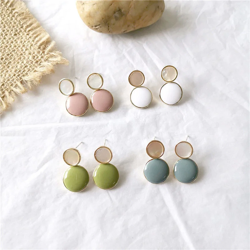 

GorGor Stud Earrings Women Originality Statement Round Candy Color Two-color Exquisite Creative Anniversary Jewelry E1458