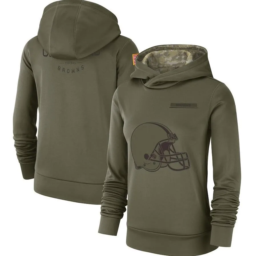 

Cleveland Women's Salute to Service Browns Logo Performance Pullover Olive Hoodie