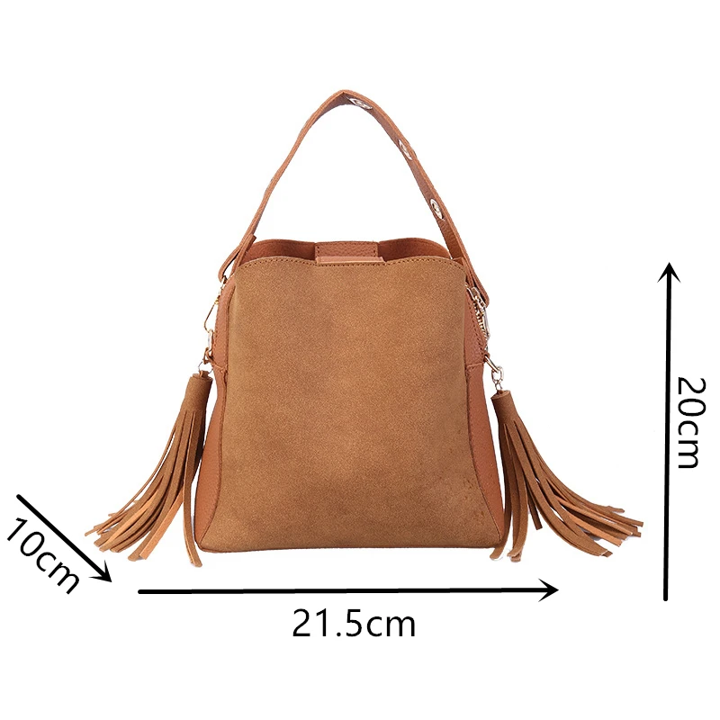 

2020 New Fashion Scrub Women Bucket Bag Vintage Tassel Messenger Bag High Quality Retro Shoulder Bag Simple Crossbody Bag Tote
