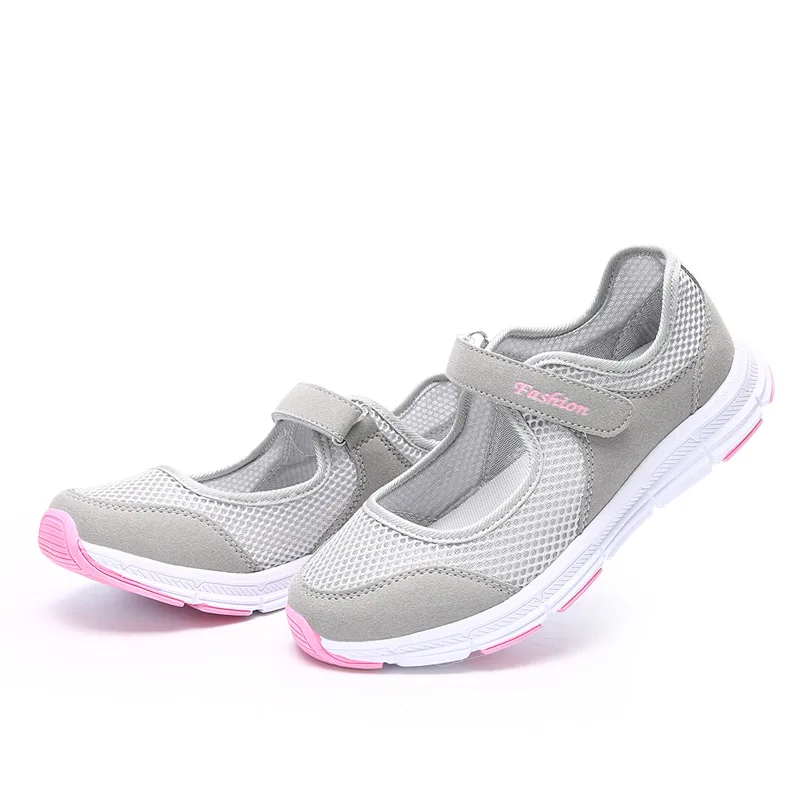 

Women sneakers casual shoes woman flats 2021 flat with hook & loop breathable mesh solid sneakers women shoes