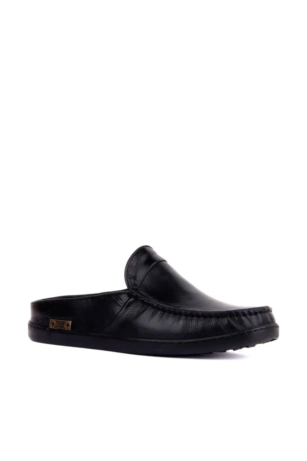 

genuine leather black men slippers