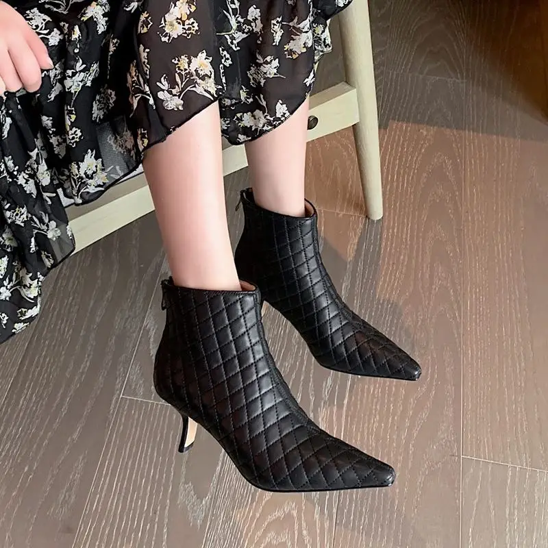 

ALLBITEFO new arrive sexy high heels ankle boots for women thin heels office ladies shoes women boots autumn women heels