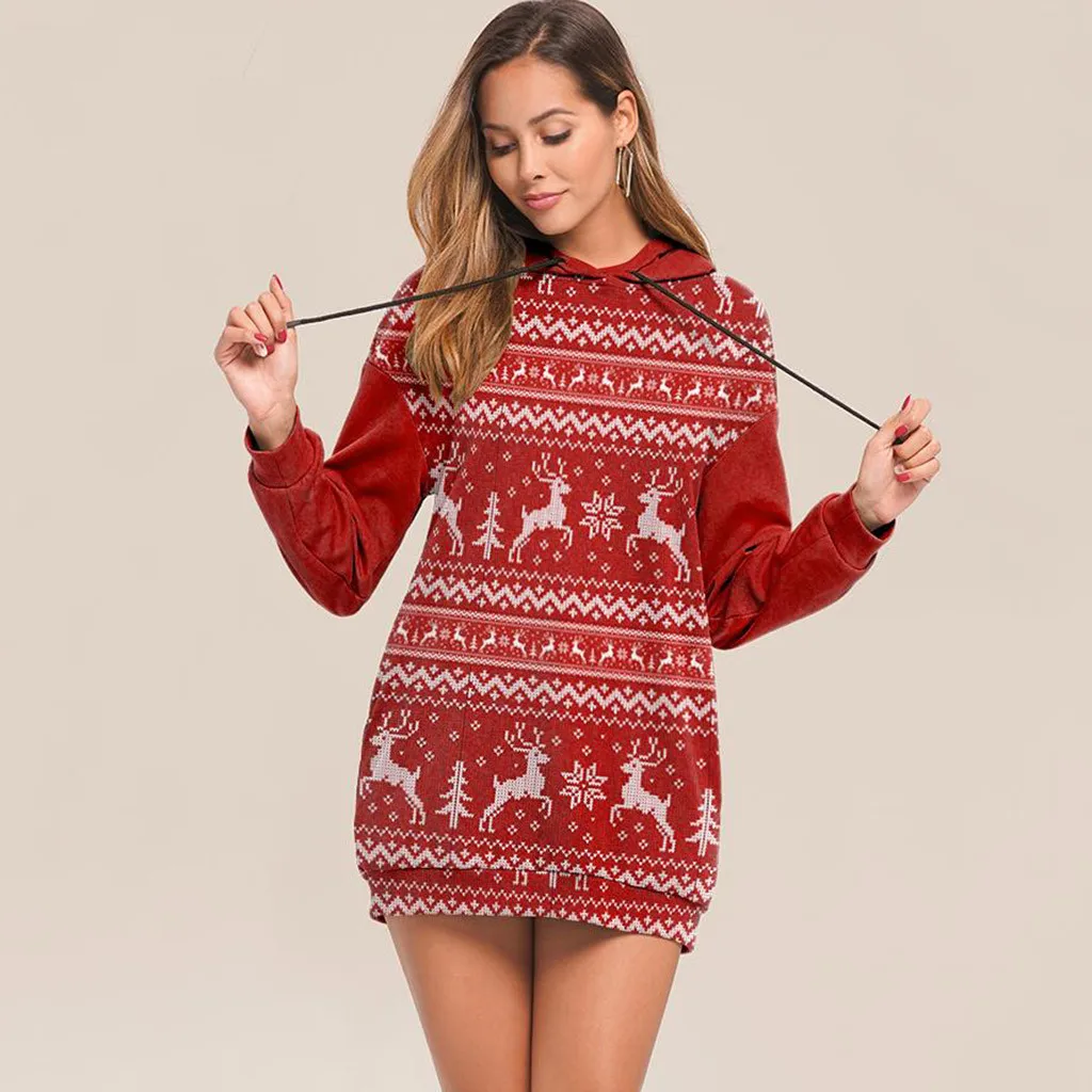

FREE OSTRICH Women's Christmas Print Oversize Hooded Sweatshirt Print Pullover Top Autumn Winter Warm Hoodie Sweatshirt 2020 New