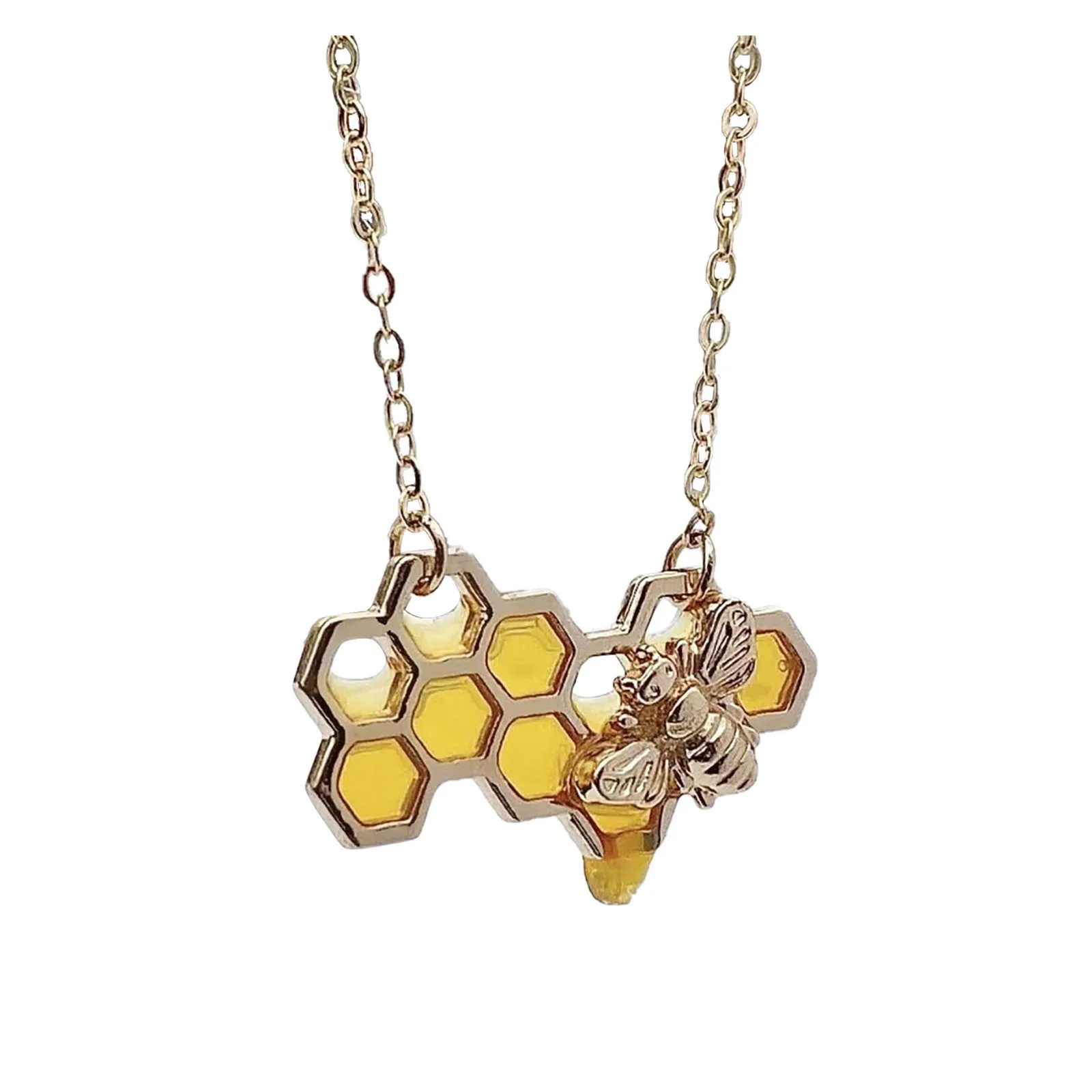 

Fashion Silver And Gold Bee On The Honeycomb Necklaces & Pendant Fashion Animal Geometric Necklace For Women Custom Jewelery