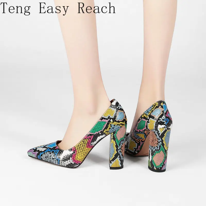 

Microfiber Pointed Toe Fashion Women Pumps Spring Autumn Square High Heel Shallow Female Shoes Pointed Snakeskin Women's Shoes