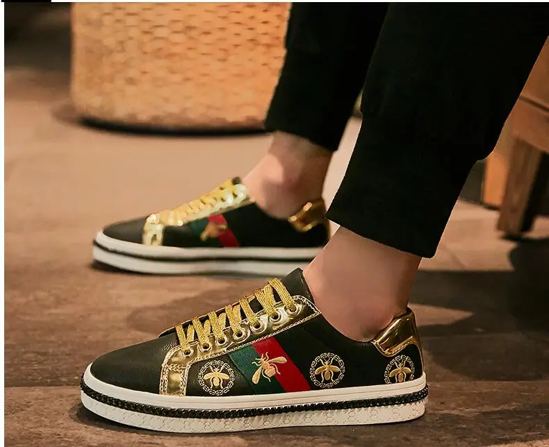 

High top Superstar White Golden Bee Embroidery Shoes Men Board Trainers Classic Glitter Embroider Men's Sneaker Casual shoes