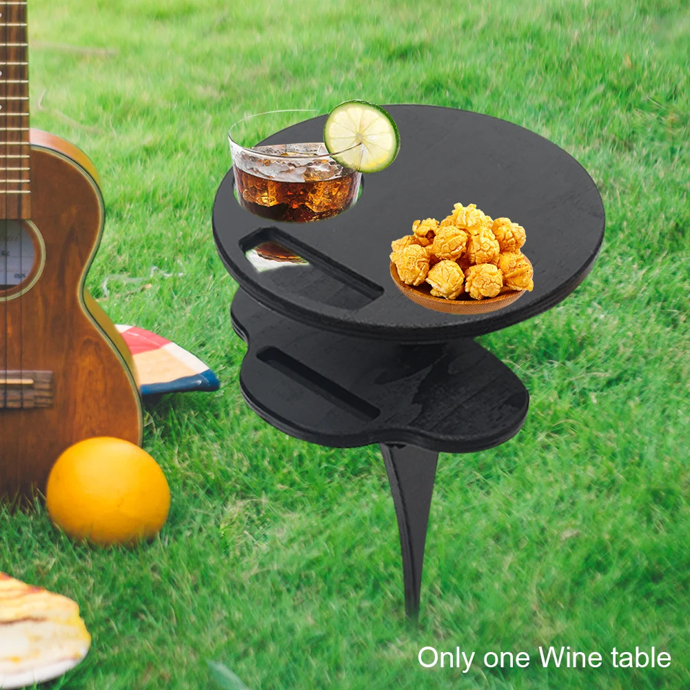 

Barbecue Easy Apply Portable Camping Outdoor Wine Table Black Backyard Foldable Desktop Double Layer Beach With Bottle Holder