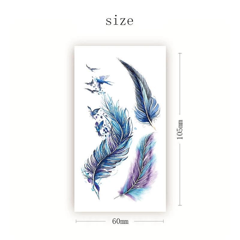 

Fashion Temporary Tattoo Stickers Watercolor Feathers Color Swallow Tattoos Waterproof Hand Arm Body Art Sexy Fake Tatoos Women