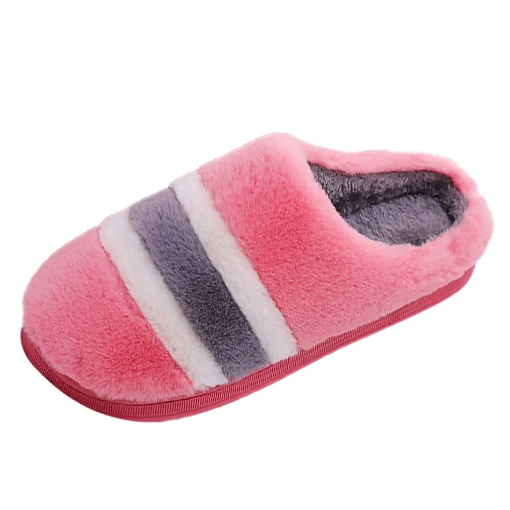 Зимние женские удобные полосатые туфли на платформе домашние тапочки для