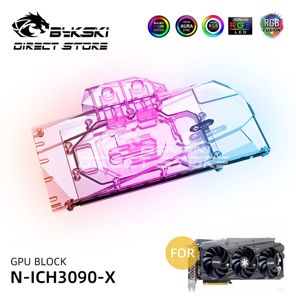 

Bykski A-RGB VGA блок водяного полный охват Медь для INNO3D GeForce RTX3090 RTX3080 ледяной дракон GPU радиатор водяного охлаждения N-ICH3090-X
