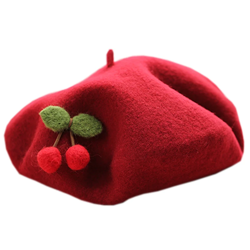 Мягкий милый Вишневый берет женский осенне зимний японский ручной работы из