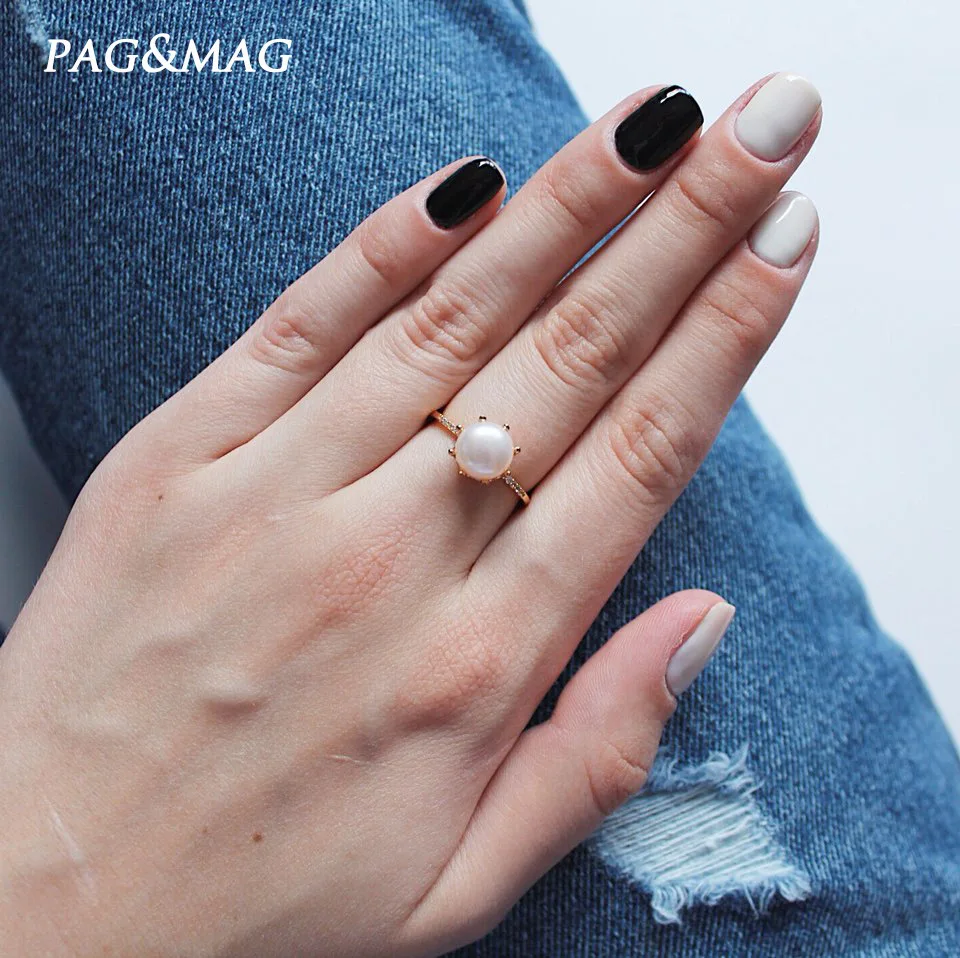 Женское Открытое кольцо из чистого серебра пробы с натуральным жемчугом |