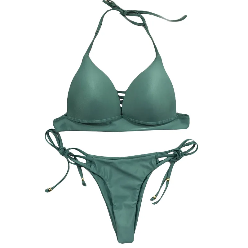 

2021 Women Bikini Set Sexy Swimsuit Swimwear Solid Color Female Bandeau Brazilian Biquini Beach Bikini Bathing Suit