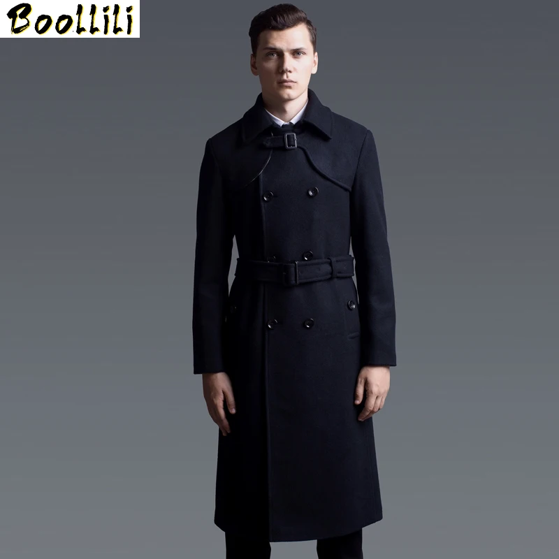 Длинное шерстяное пальто Boollili мужские куртки армейское зеленое на осень и зиму