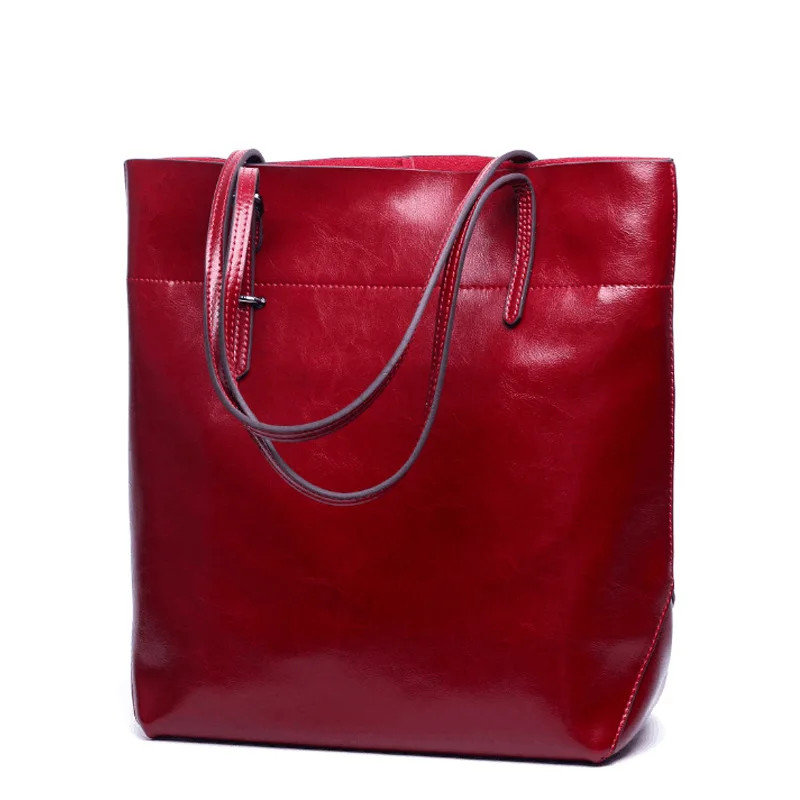 

New luxury leather handbags fashion oil wax cowhide big bag ladies single shoulder bag