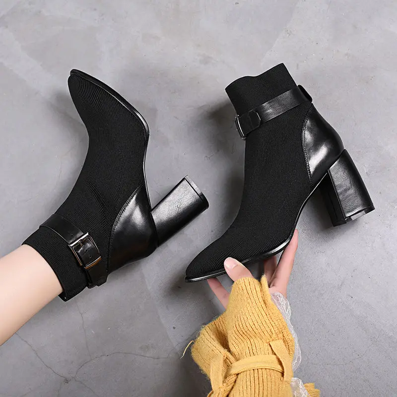 Новинка 2019 Осенняя обувь на толстом каблуке женские весенние ботильоны высоком