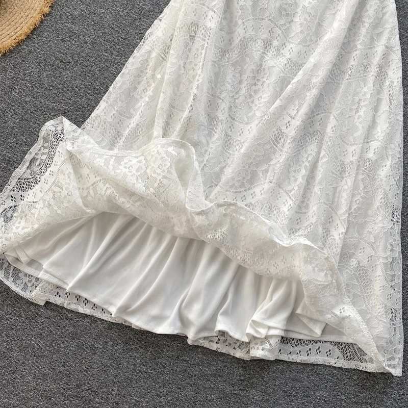 Платье женское пляжное в стиле бохо длинное кружевное платье без рукавов для