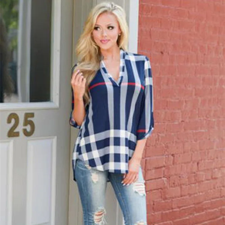 Весна 2020 новинка Женская Повседневная футболка с v образным вырезом и рукавом 7