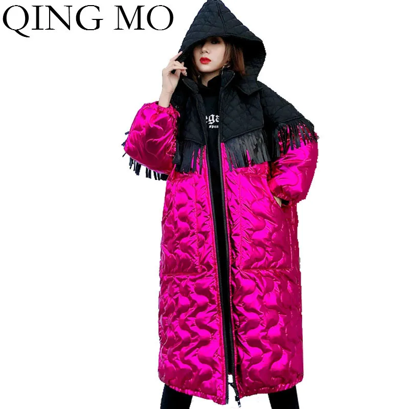QING MO черные зеленые женские парки с капюшоном 2019 зимние толстые теплые