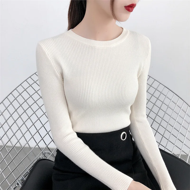 Candy Color 2019 Autumn and Winter New Women's Slim Slimming Elegant Long Sleeve O Neck Shirt Sweater | Женская одежда