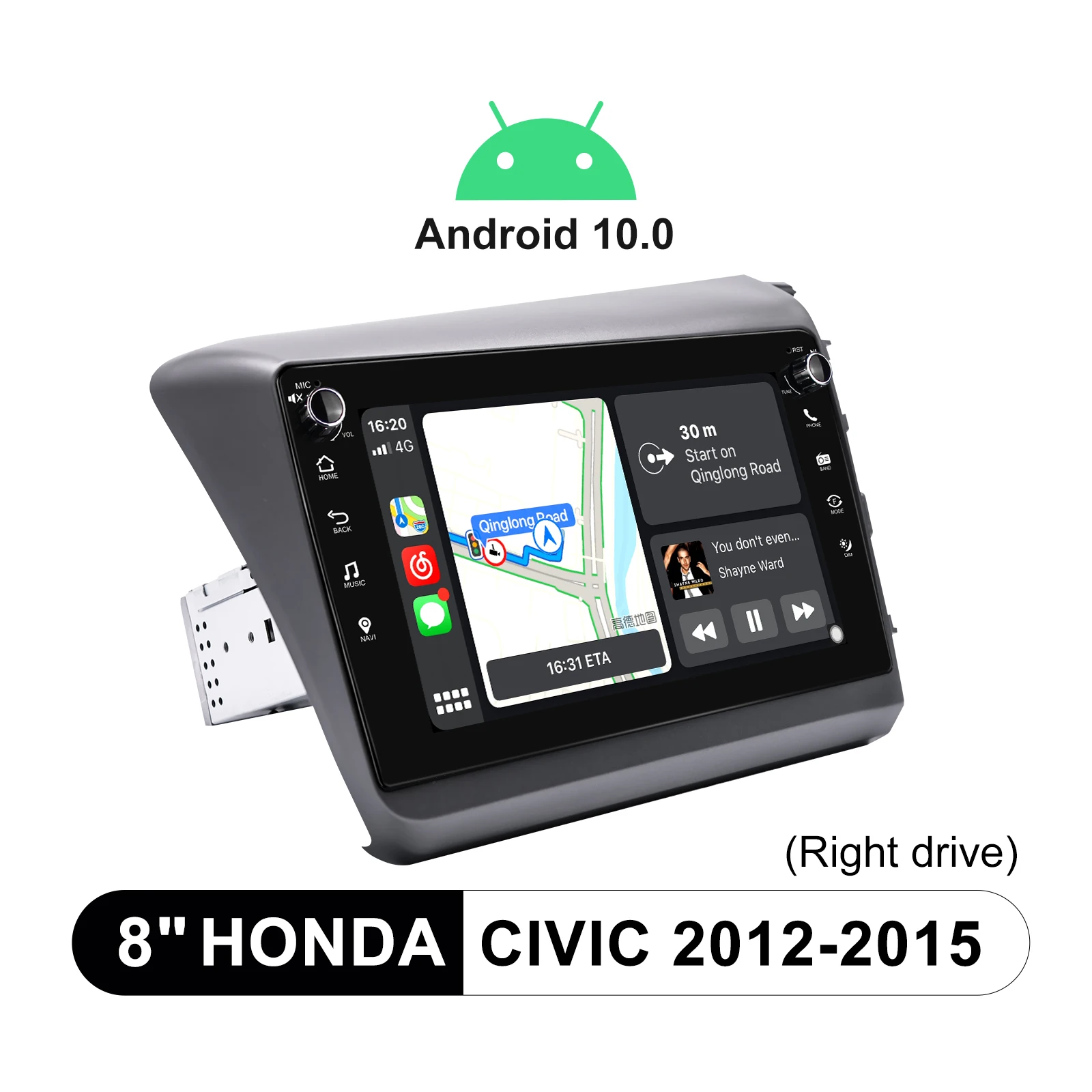 

Car Video Players 1din Radio Android Central Multimedia 8" Wireless Carplay For 2012-2015 Honda Civic GPS DVR OBD Reverse Camera