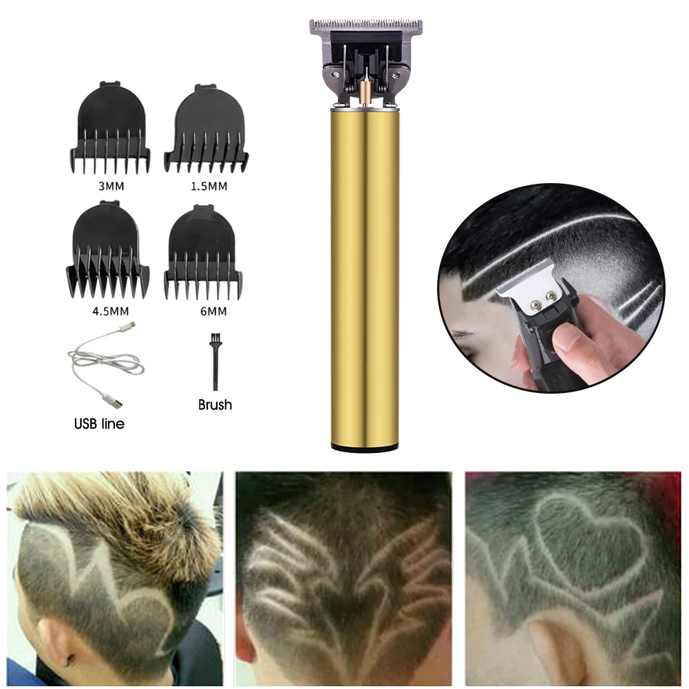 

Men With Comb Beard Shaving Cordless Carving T Outliner Low Noise Grooming USB Rechargeable Hair Trimmer Electric Oil Head