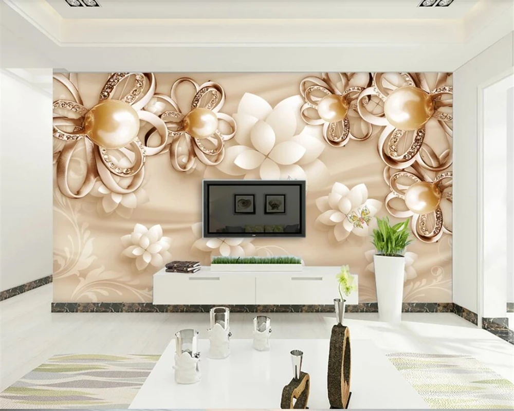 

beibehang Photo Wallpaper European 3D Diamond Flower Jewelry Mural Living Room TV Sofa Background Wallpaper Wall 3D Mural behang