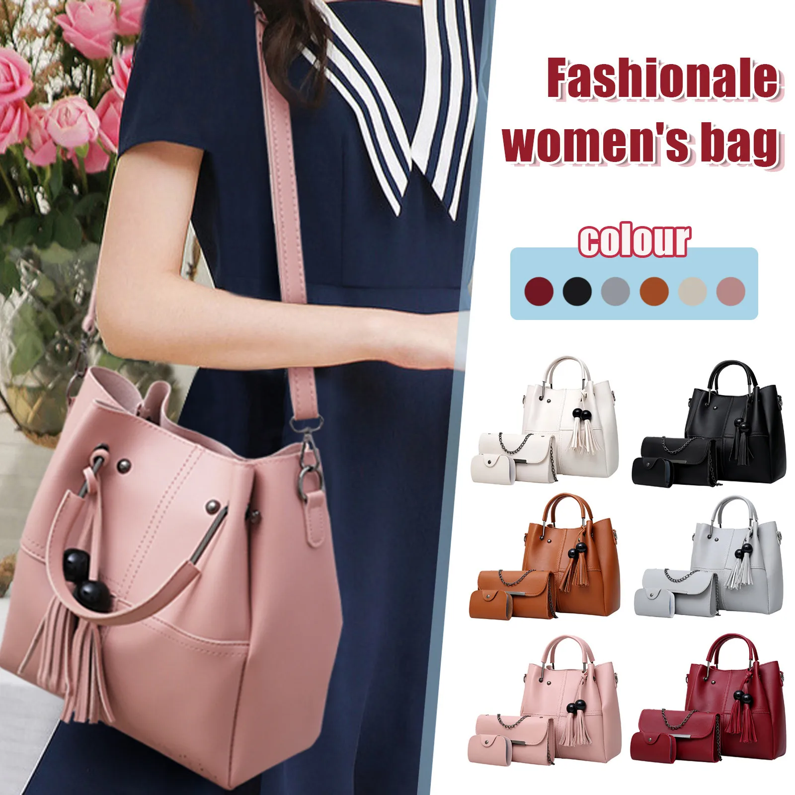 

Women Bag Set High Quality Women Fashion Single Shoulder Hand Messenger Bag New Fashion Female Three Piece Set Of Tassel Bag #4