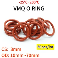 50pcs vmq o ring seal gasket thickness cs 3mm od 10 70mm silicone rubber insulated waterproof washer round shape nontoxi red