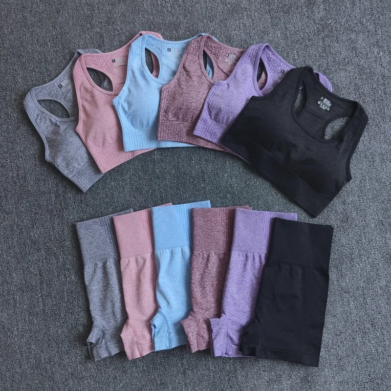 

Women Seamless 2PCS Yoga Set Sports Bra High Waist Fitness Gym Shorts Gym Set Running Sportswear Workout Clothes Sports Suits