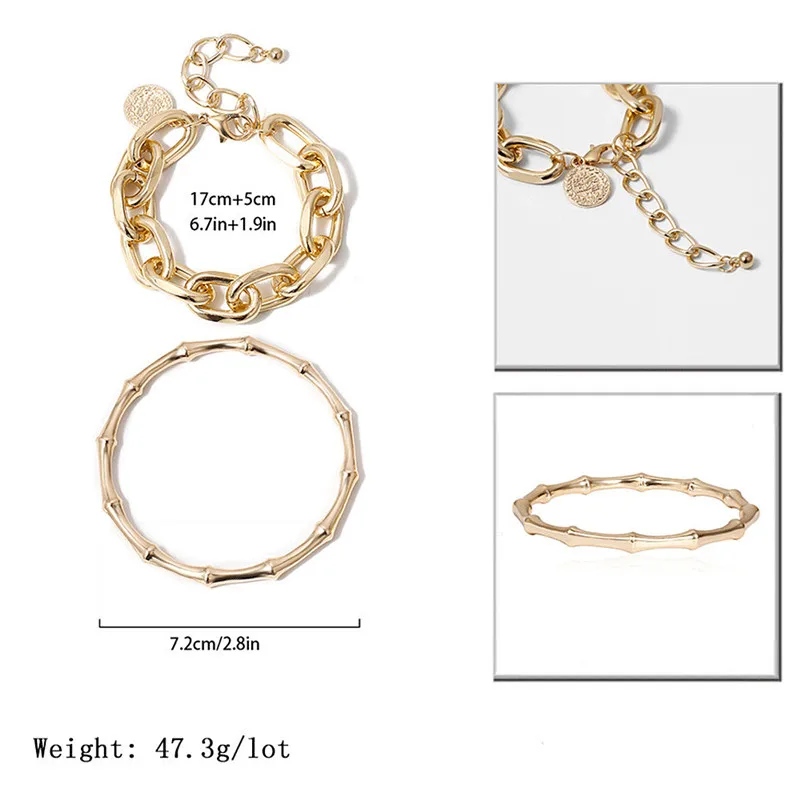

European and American Jewelry Set Cold Wind Simple Multi-layer Temperament Bamboo Chain Two-piece Bracelet Bracelet