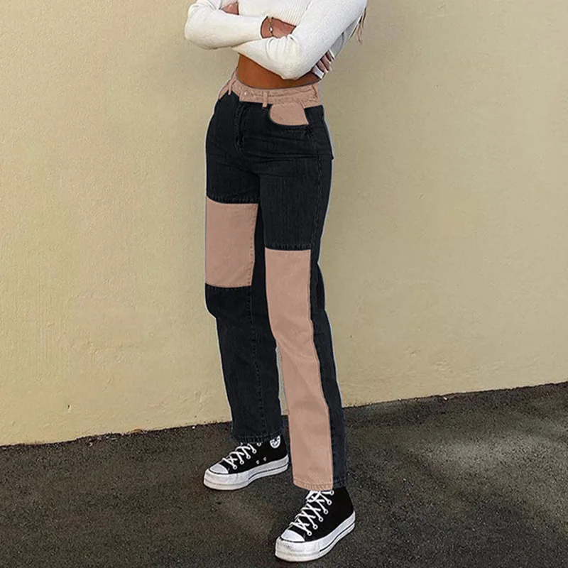 

Autumn Patchwork Straight Women Jeans Casual Loose Y2K High Waist Denim Pants Boyfriend Streetwear Woman Vintage Wide Leg Pants