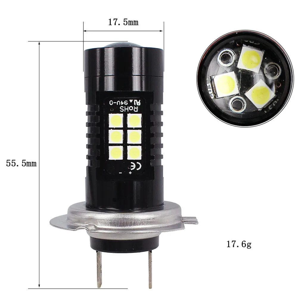 2 шт. h7 светодиодный 12V DC H7 3030 21 Светодиодный светильник s Белый 6500K Автомобильная