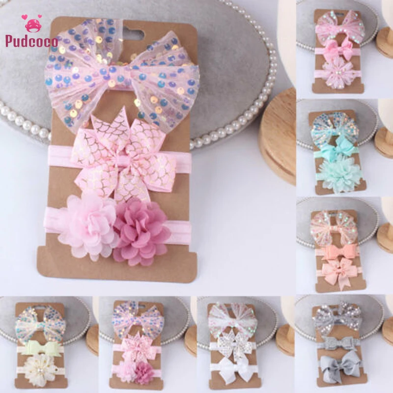 

Pudcoco Baby Headwear Accessories Newborn Baby Girl Toddler Lace Flower Hair Band Kids 3Pcs/Sets Bling Headband Baby Shower