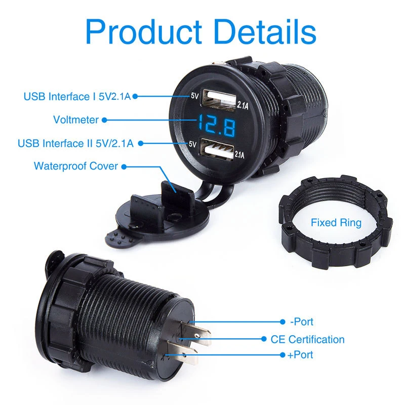 12v car dual usb charger cigarette lighter socket adapter led display with dust cover power socket car motorcycle accessories free global shipping