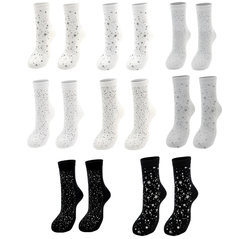 

649D Men Women Harajuku Street Cotton Crew Socks Novelty Shiny Reflective Starry Sky Star Patterns Hip Hop Skateboard Hosiery