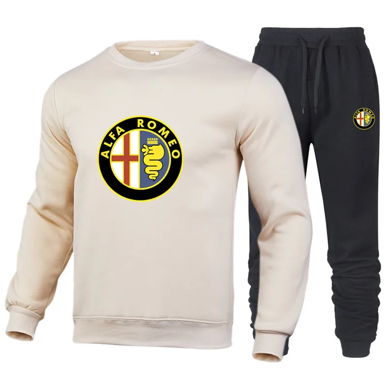 

Men's Alfa Romeo car logo brand round neck sportswear hot selling men's sweater + trousers men's street casual wear