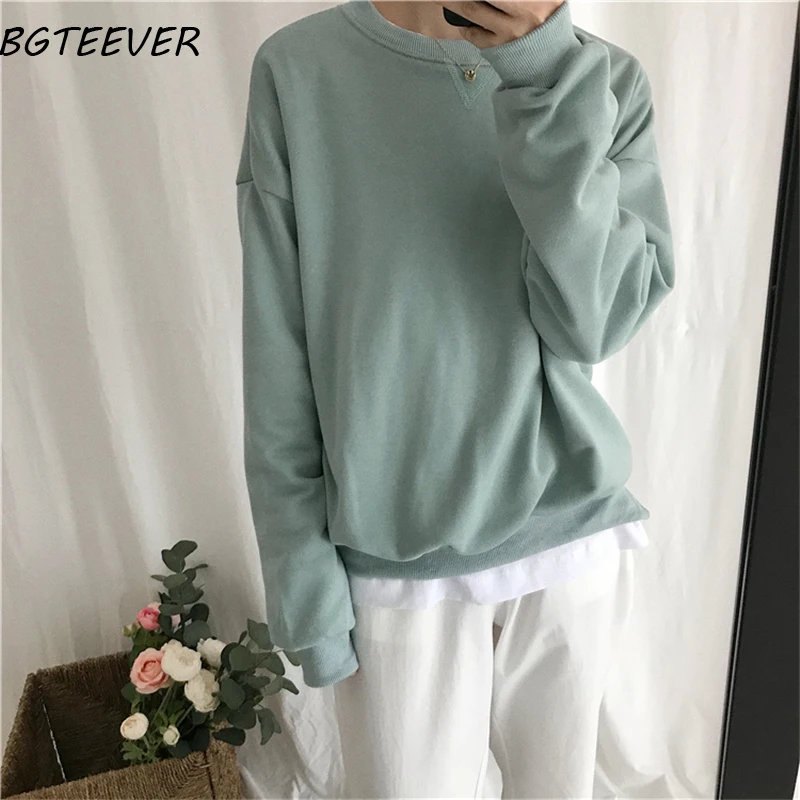 Однотонная женская толстовка BGTEEVER с длинным рукавом базовый свободный женский