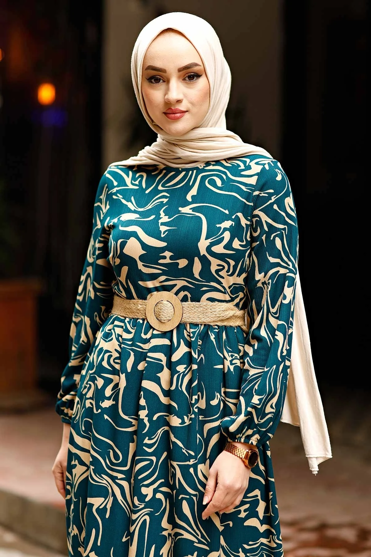 

Straw Belt Wave Pattern Dress Ramadan Kaftan Dubai Abaya Turkey Muslim Women Hijab Dress Muslim Women HijabDresses Vestidos