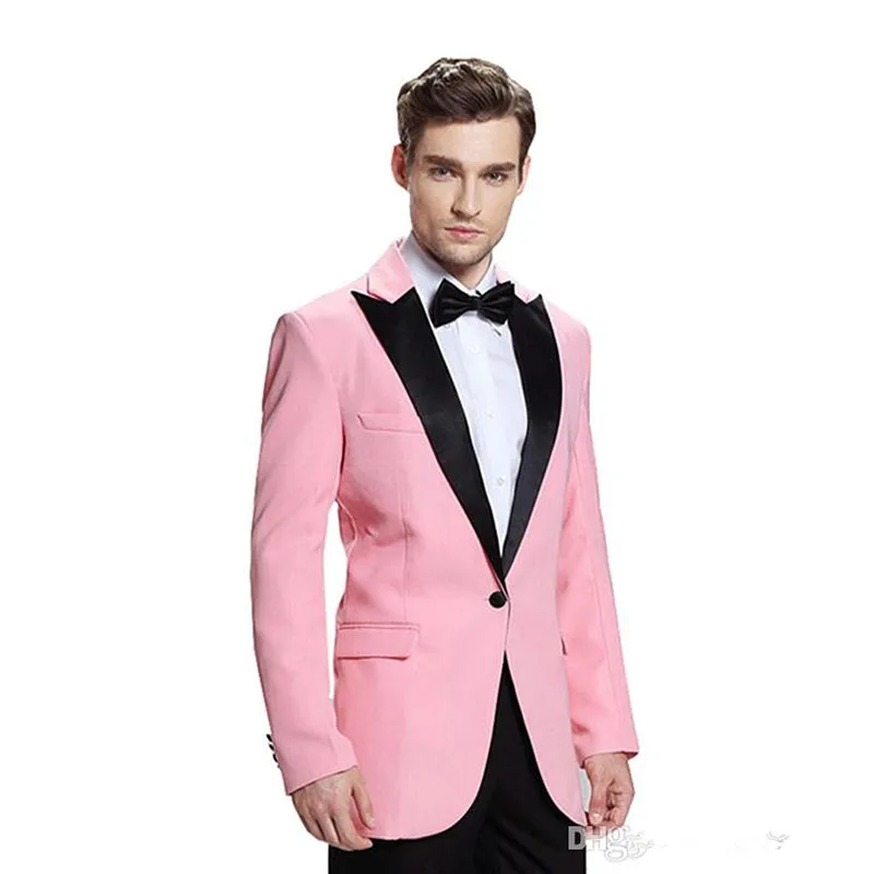 

Красивый, на одной пуговице, розовый пиджак черные брюки Свадебные смокинги для жениха классический лацкан с тупым углом Мужской костюм фор...