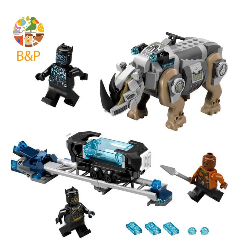 76099 247 шт. серия супер героев Черная пантера носорог по шахте модель строительные
