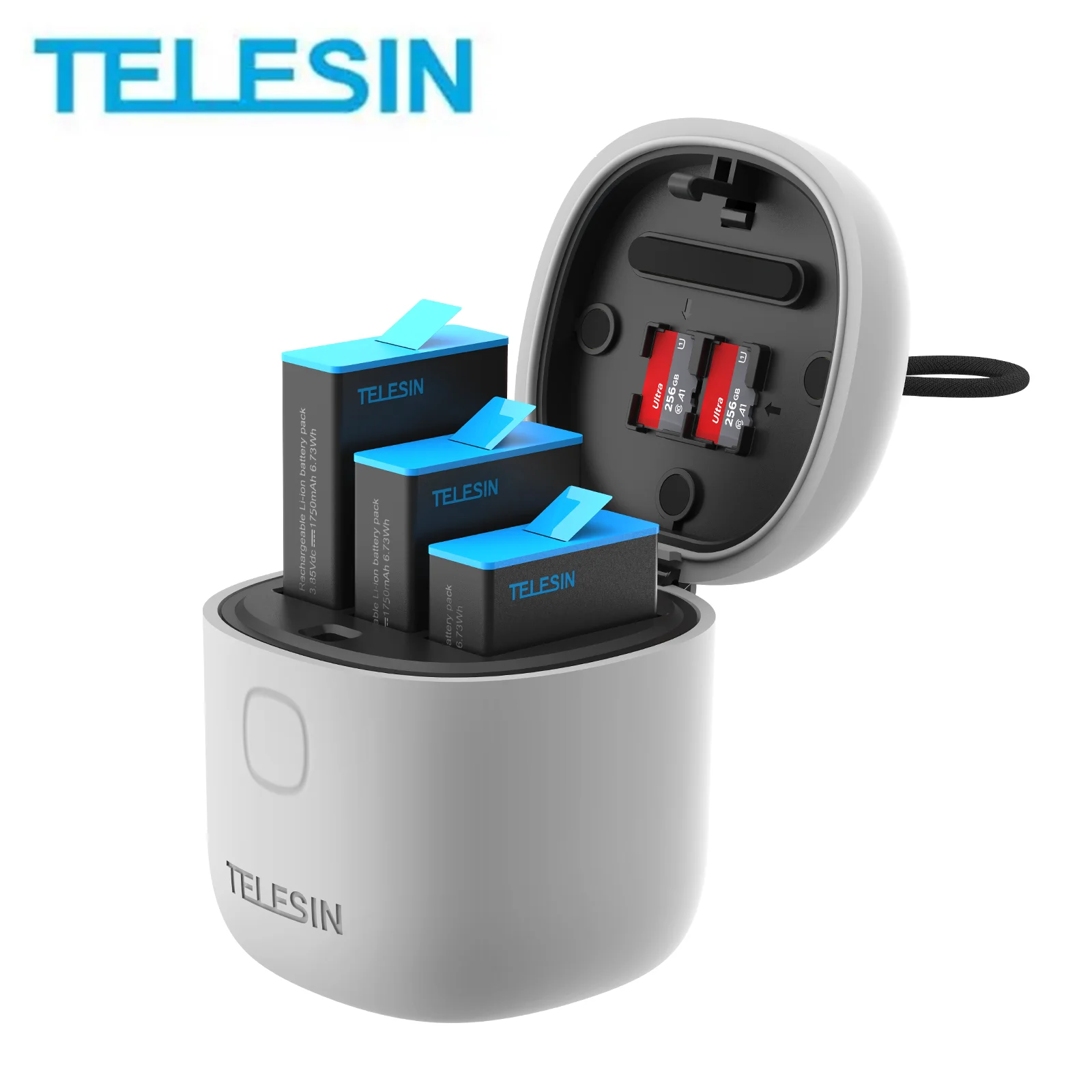 TELESIN For GoPro Hero 9 Battery Fast Charger 3 Slots Battery Storage Box 1750mAh Liion Battery Charging Case