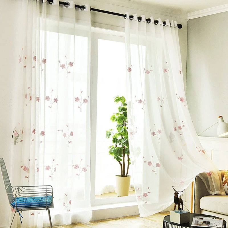 Розовый цветочный занавеска из тюли с вышивкой для гостиной девочек Спальня окна