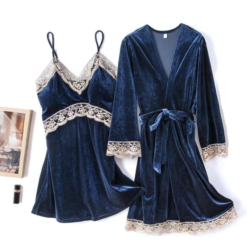 

Autumn Winter Velvet Women 4PCS Pajamas Set Casual Kimono Banthrobe Gown Sleepwear Sexy Lace V-neck Nightwear Homewear Pijamas