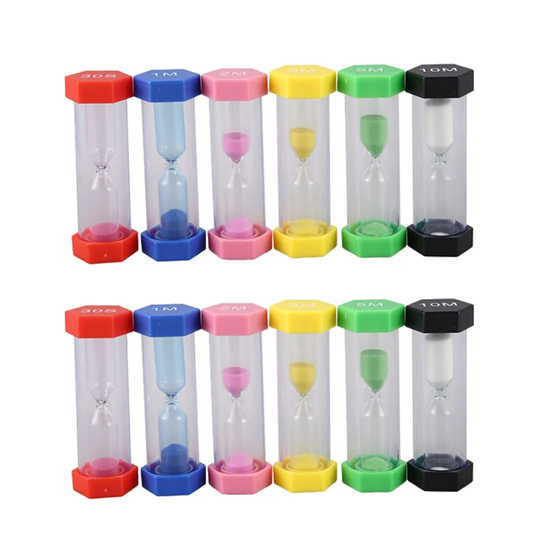 

12 Pieces Plastic Hexagon Sandglass Timer Colorful Hourglass Timer Sand Clock Timer 30Sec/1Min/2Mins/3Mins/5Mins/10Mins